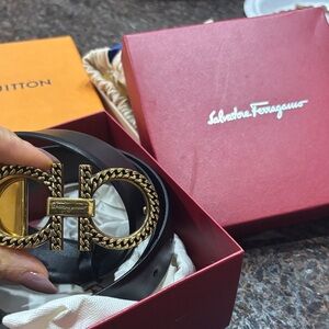Salvatore Ferragamo Women's Black Belt with Gold Buckle